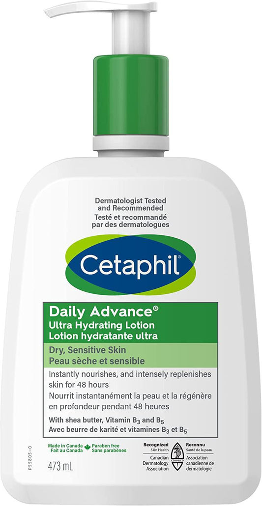 Cetaphil DailyAdvance Ultra Hydrating Lotion With Shea Butter and Vitamin E | 48hr Hydration | For Dry and Sensitive Skin | 473ml