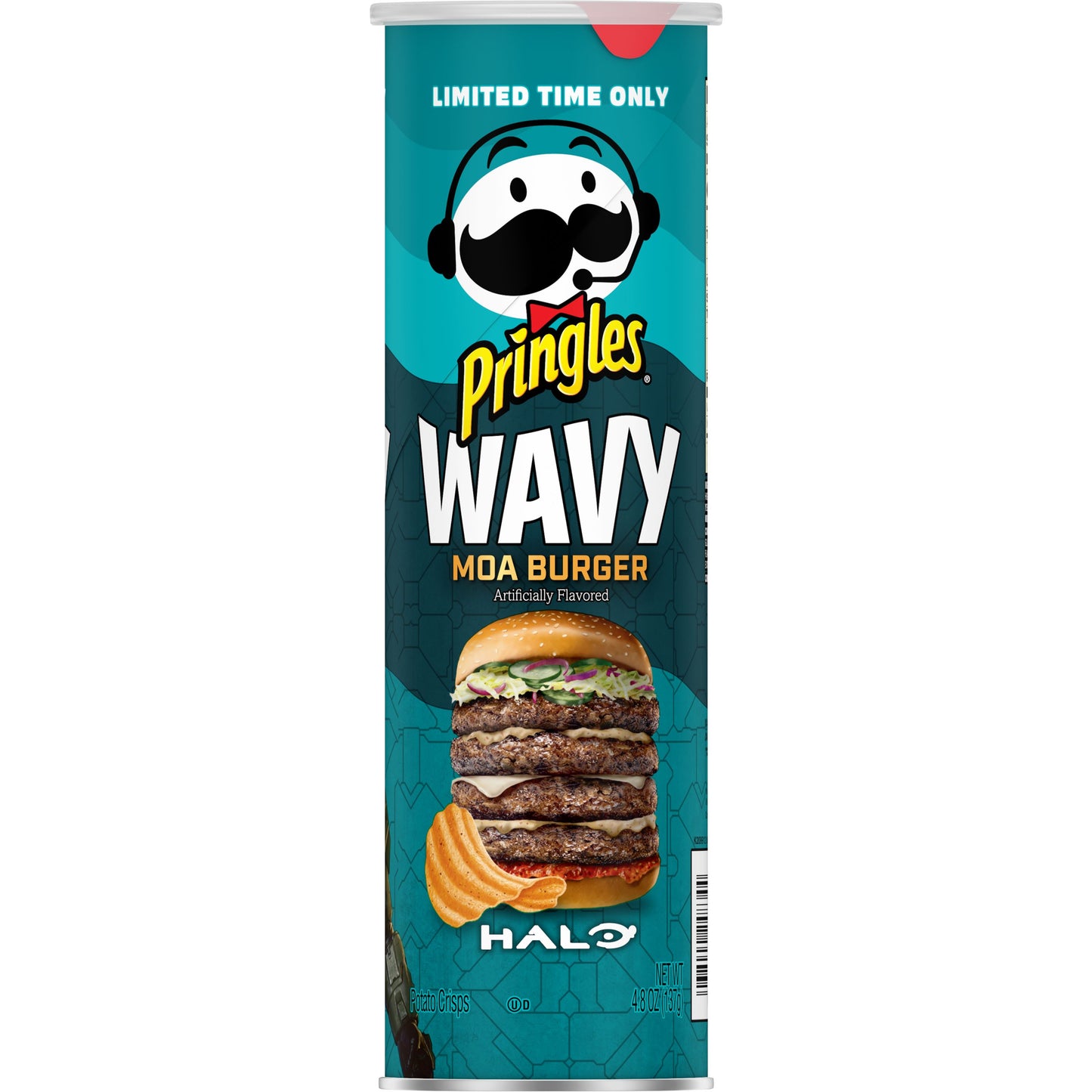 Pringles Potato Crisps Chips, Lunch Snacks, Moa Burger, 4.8 Oz, Can