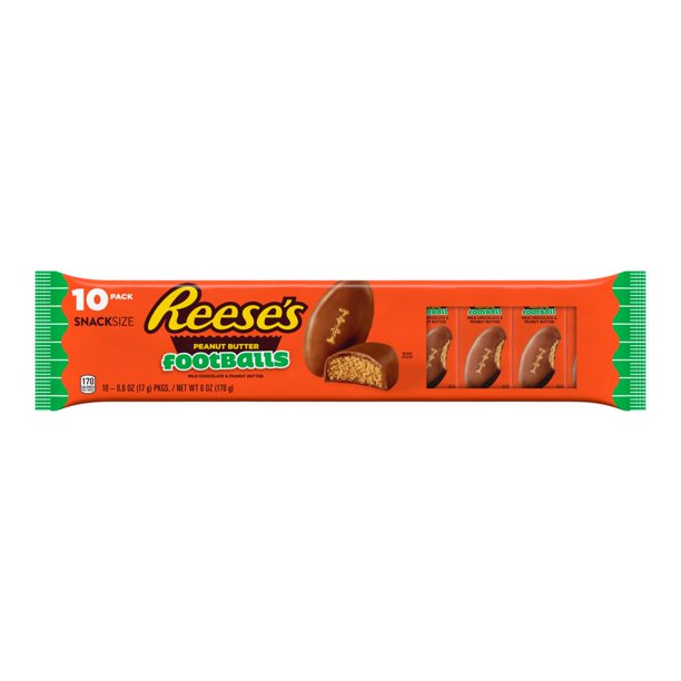 REESE'S Milk Chocolate Peanut Butter Snack Size Footballs Candy, Individually Wrapped, Sports, 0.6 oz, Packs (10 Count)