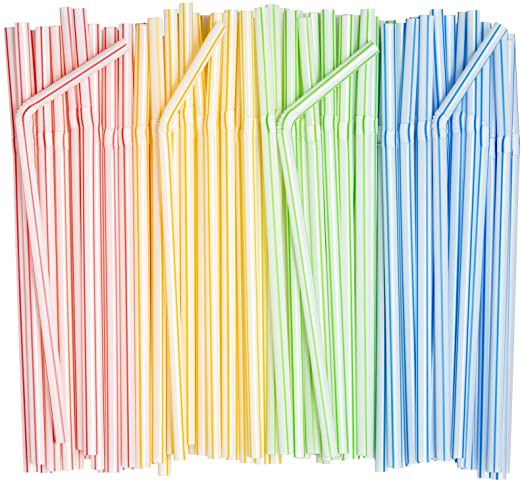 Kinpack 10'' Plastic Bendable Drinking Straws - 200 Pack Assotred