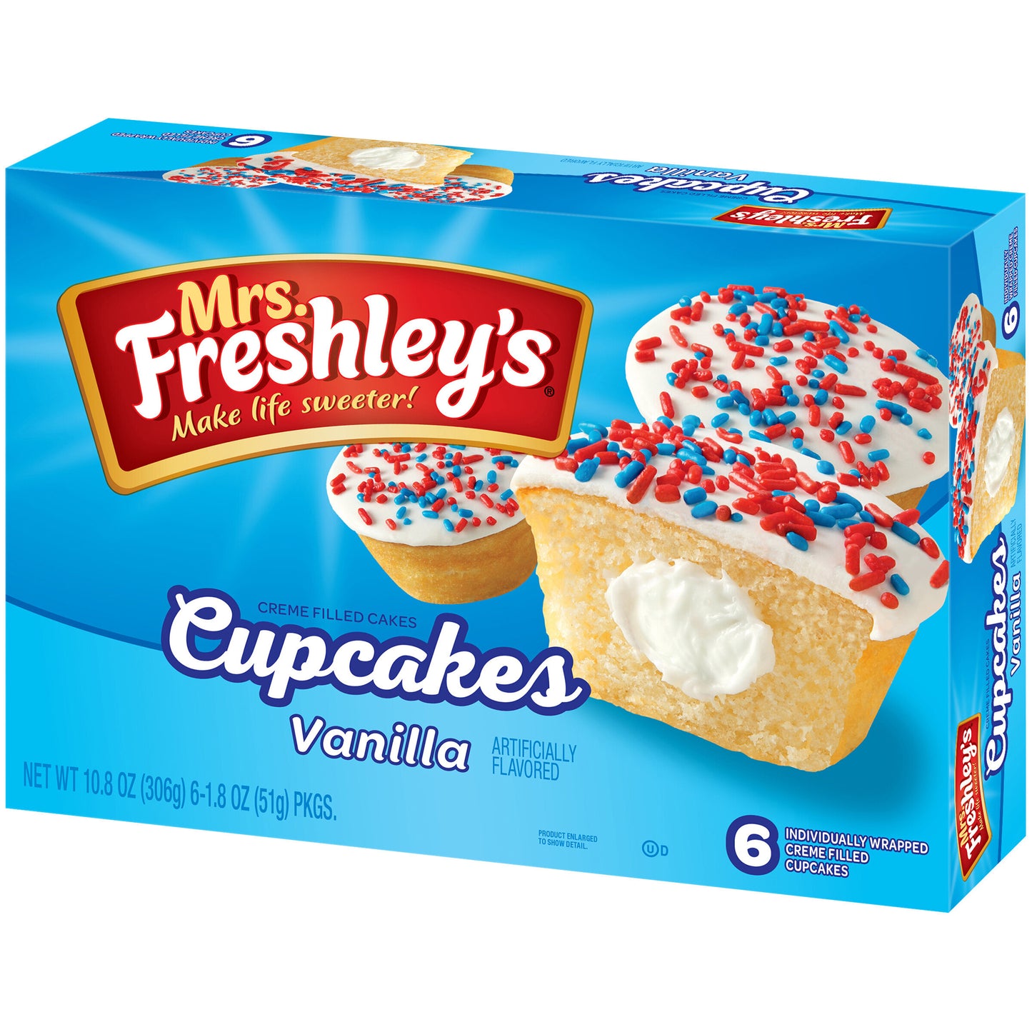 Mrs. Freshley'sÂ® Vanilla Cupcakes Creme Filled Cakes 6-2 oz. Packs