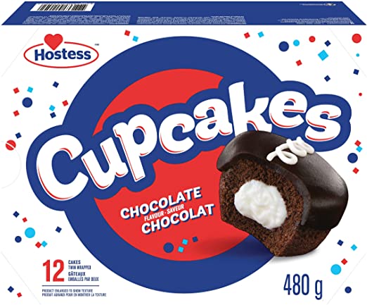 Hostess Chocolate Flavour Cupcakes with Decadent Chocolatey Frosting and Creamy Filling, Cake Snacks, Contains 12 cakes (6 packs, Twin-Wrapped)