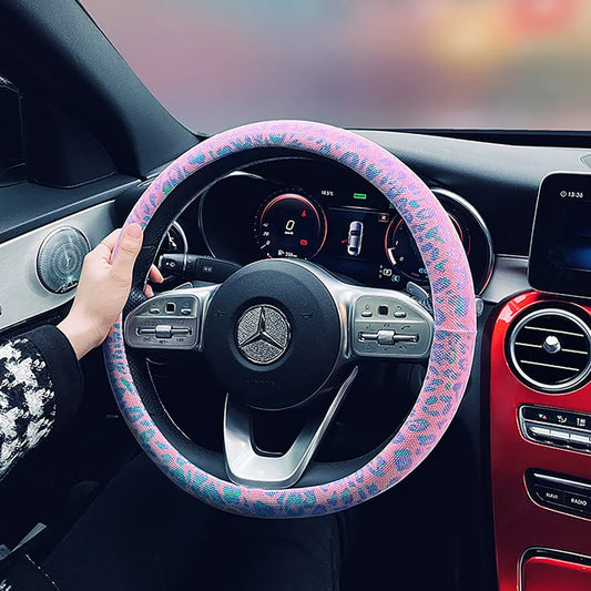 Shiny bright leather leopard print steering wheel cover for women, Colorful leopard steering wheel cover, Auto Accessories,Car decor, Gifts